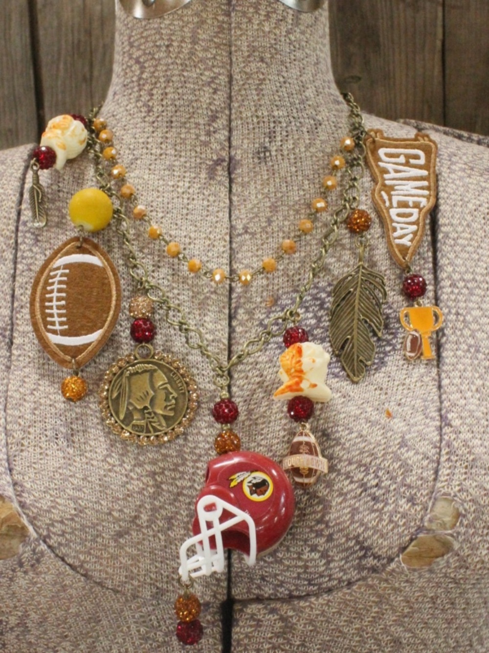 BOHO GAMEDAY Washington Redskins/Commanders CHARM’D FOOTBALL NECKLACE